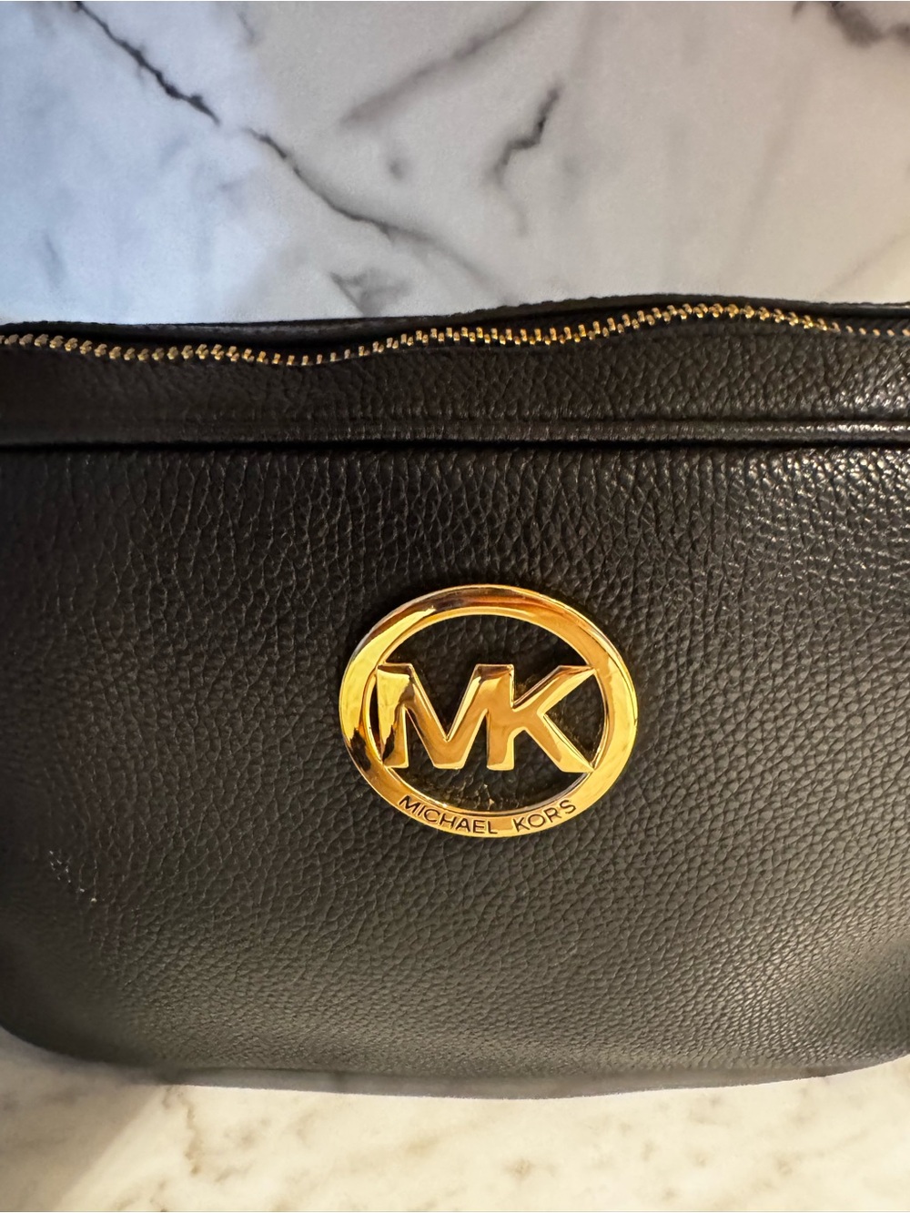 Michael Kors Black Leather crossbody bag with Gold MK Emblem